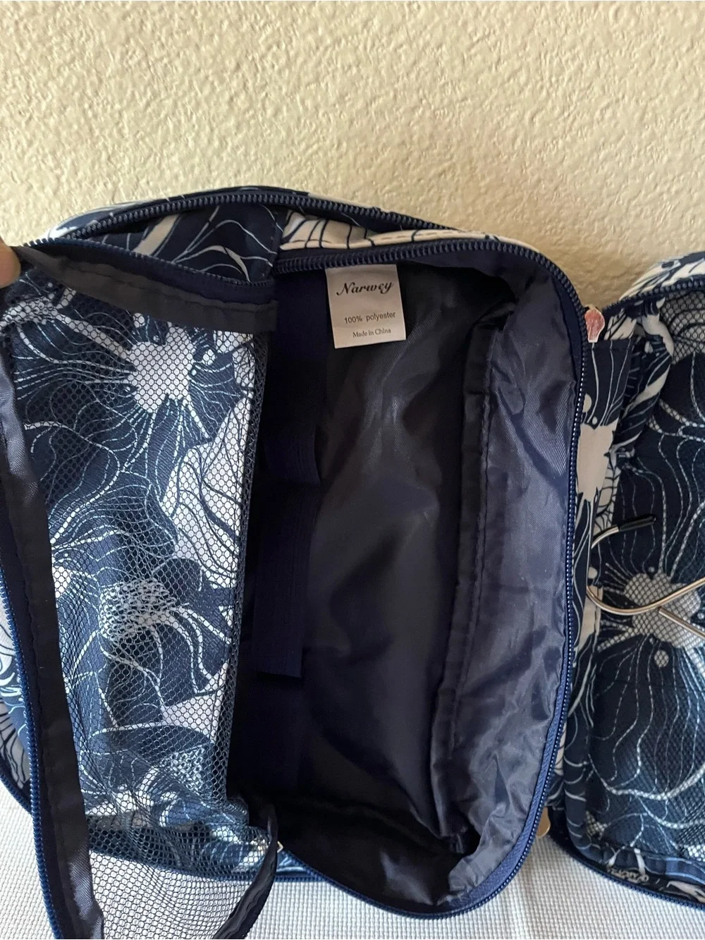 Navy and White Floral Cosmetic Pouch - Women Bags